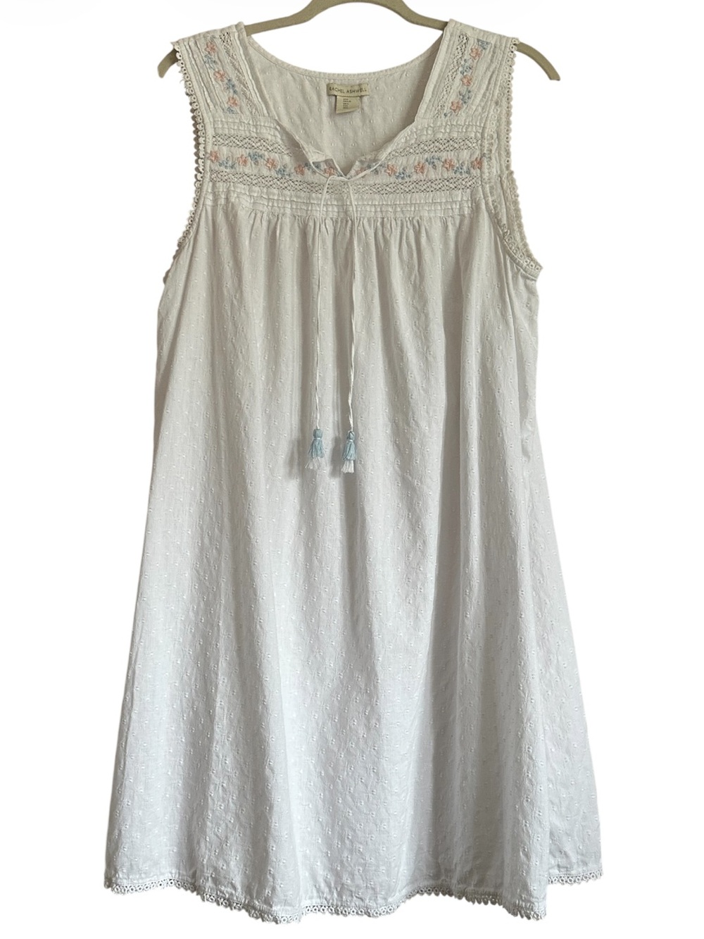 Rachel Ashwell Shabby Chic Nightgown Large White Cotton Embroidered Sleep Dress - Picture 2 of 12